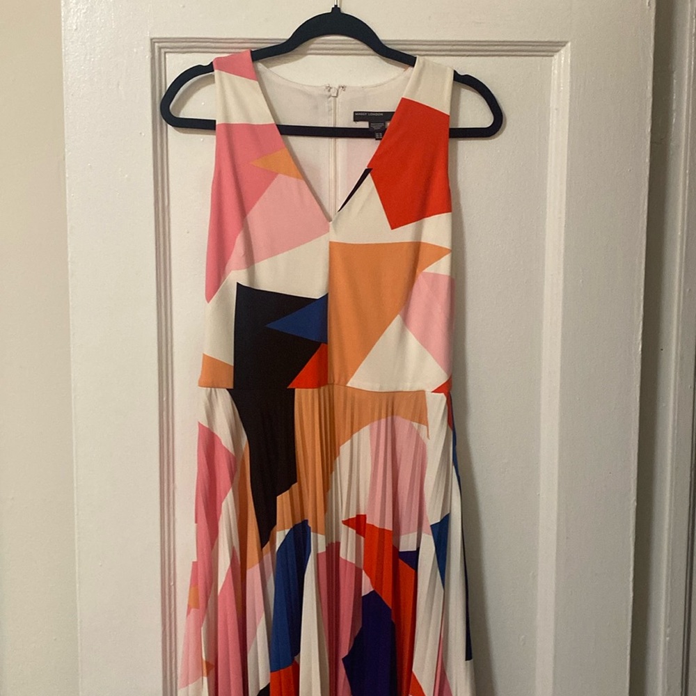Maggy London Multi-Colored Patterned, Pleated Sleeveless Dress, 10